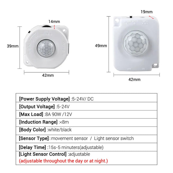 Bewegungssensor LightGuard | PIR Schalter für LED-Streifen | Automatisches An/Aus | 5V–24V
