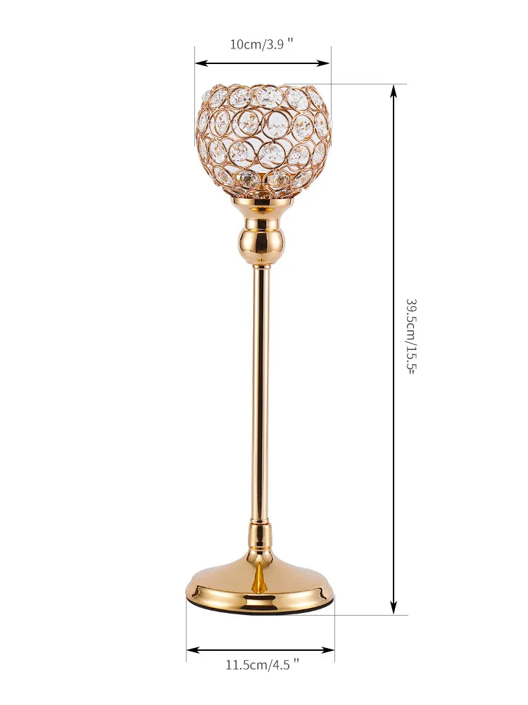 CristaLuce Kerzenhalter | 3 Kristallkelche | Modernes Bogen-Design | Metall & Glas | 33×9×15,5 cm