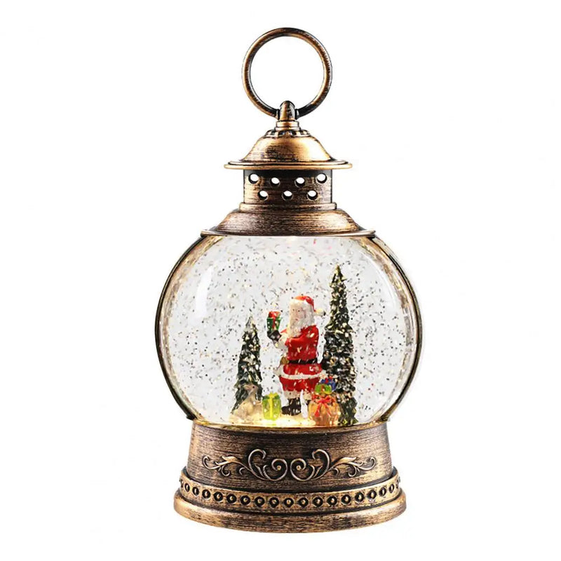 Lunavera Weihnachts Schneekugel Laterne | Musikbox mit LED Licht & Glitzer | Vintage Gold Design | USB & Batteriebetrieb | 21–26 cm