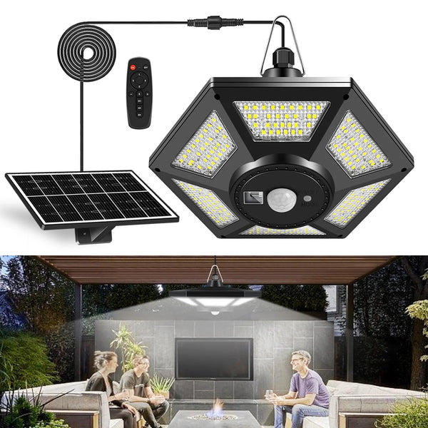 Solaris LuminoDrop Solar-Pendelleuchte mit 180 LED & Fernbedienung | Bewegungsmelder & 5 Modi | Für Terrasse, Garage & Scheune