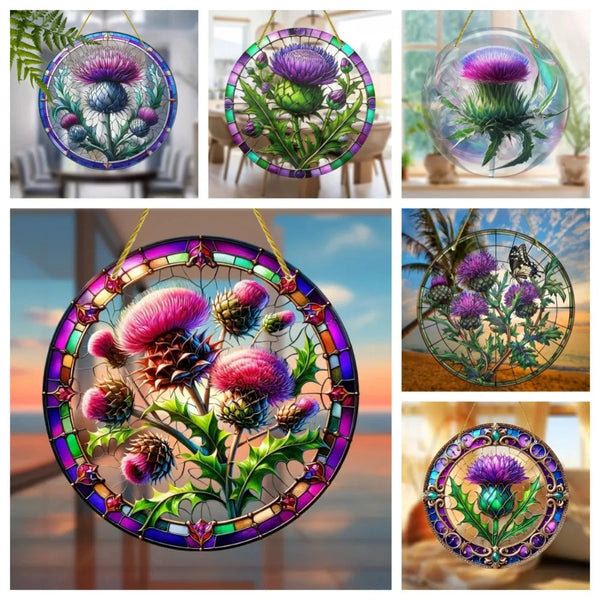 Suncatcher ThistleLight | Rundes Acryl-Fensterbild mit Distel-Motiv | 15–20 cm | Handbemalt & Lichtdurchlässig