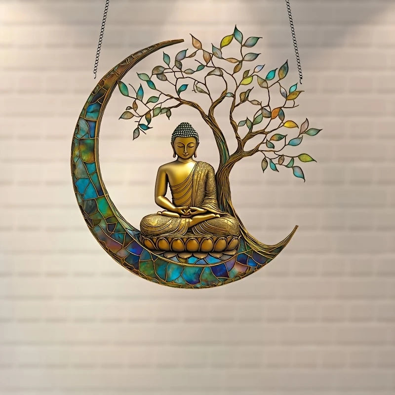 Acryl Sonnenfänger ZenLight | 2D Buddha-Dekor | Fenster- & Wohnaccessoire | Spirituelle Raumgestaltung
