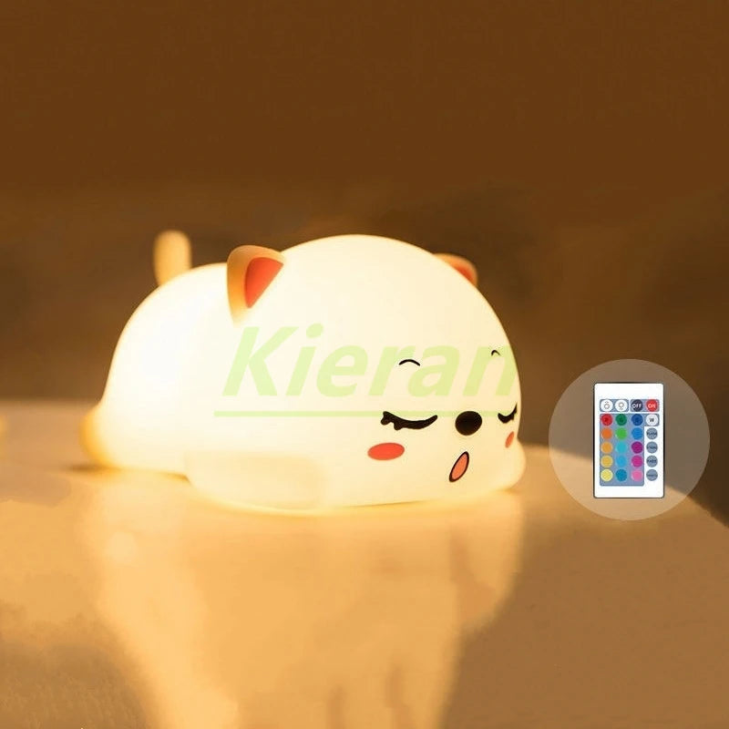 Katzen-Nachtlicht MeowiGlow | USB-aufladbar | Silikon-LED mit Fernbedienung & Touch-Steuerung | Kinder & Baby Geschenk