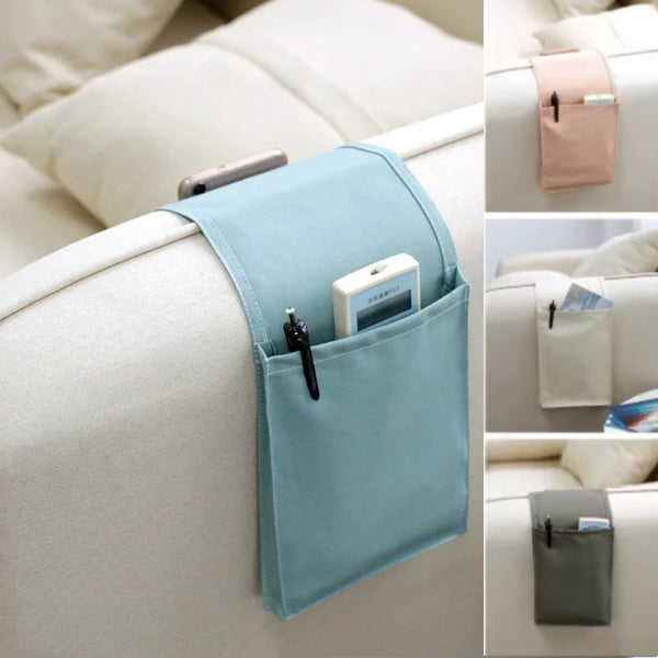 Restivo Bett-Organizer aus Baumwollleinen | Hängeaufbewahrung mit Taschen | Für Fernbedienung, Bücher & Zubehör – ca. 30×20×10 cm