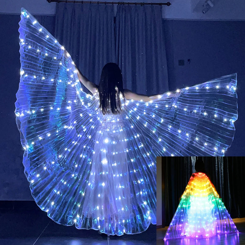 LED-Flügelkostüm LumiWings | Leuchtender Feen-Umhang | 140 cm / 110 cm | Mit Teleskopstäben & Schalter | Für Bühne, Party & Show