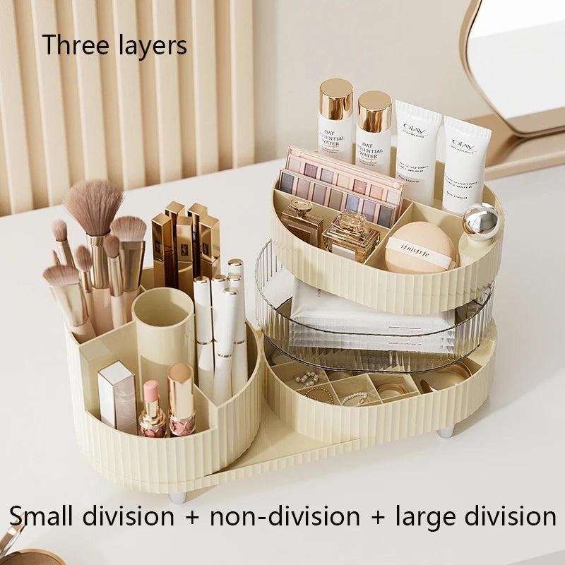 Clearlyn SpinBox Drehbarer Make-up Organizer aus Kunststoff | Kosmetikbox mit Fächern | 360° Rotierend & Platzsparend | Acryl-Optik