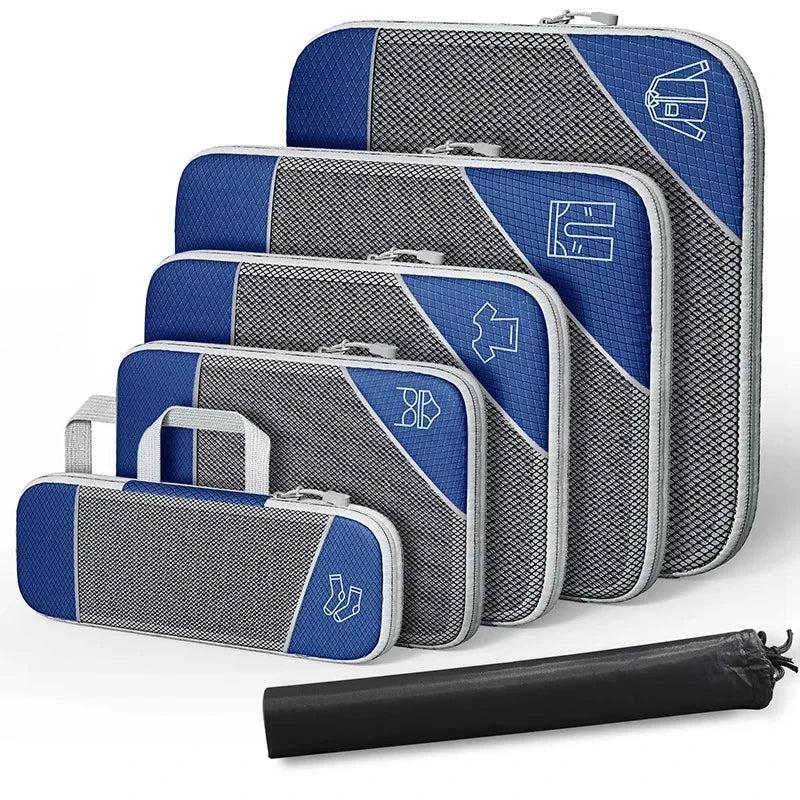PackEase Reise-Organizer Set | 6-teilig | Komprimierbare Koffer-Taschen | Wasserdicht & Platzsparend