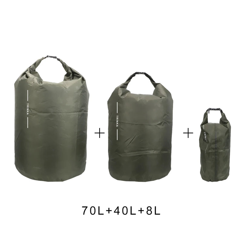 DryHike Wasserdichte Packsäcke 8L / 40L / 70L | Ultraleicht & Strapazierfähig | Für Kajak, Boot, Camping & Outdoor-Reisen