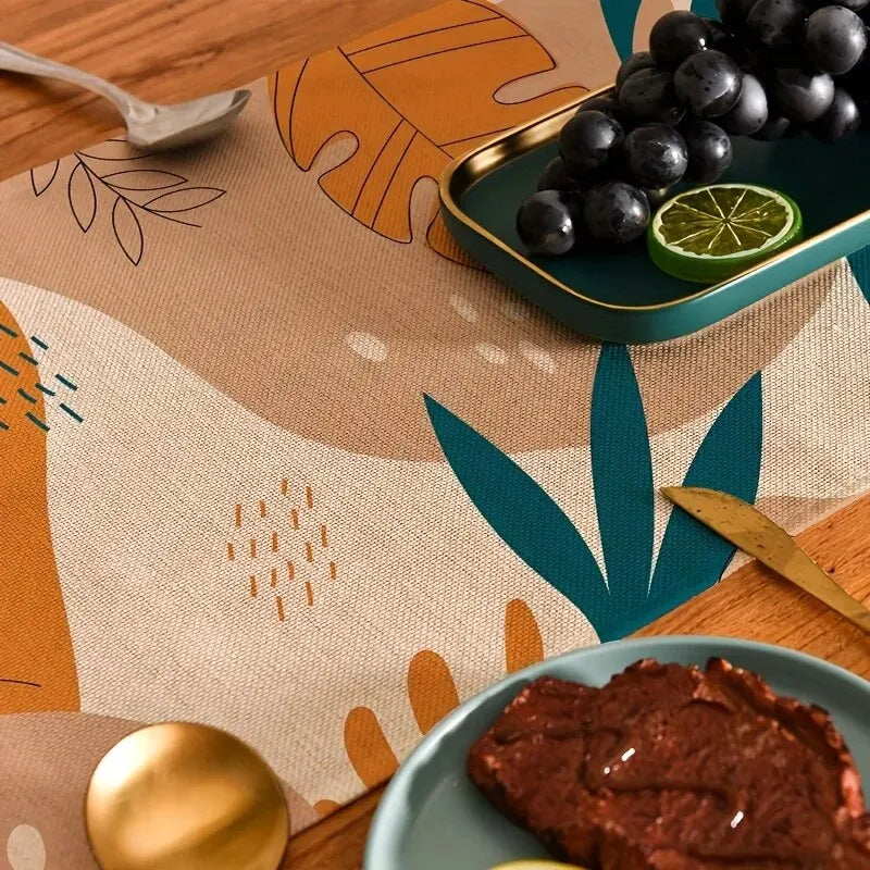 BohoLeaf | Tischläufer im Boho-Stil | Pflanzenmuster & Leinenoptik | 33×183 cm