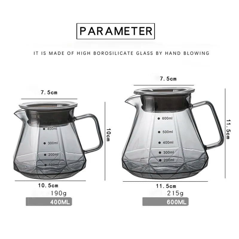 AromaCloud Kaffeekanne | Pour Over Set | Borosilikatglas | 400 ml & 600 ml