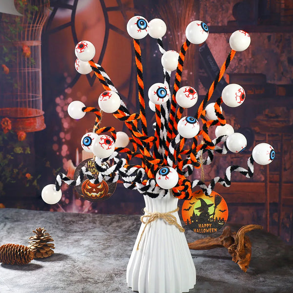 Creepos Halloween-Augen Deko | Hüpfende Garn-Augen | Schwarz-Weiß Anhänger | Indoor & Outdoor Party Deko