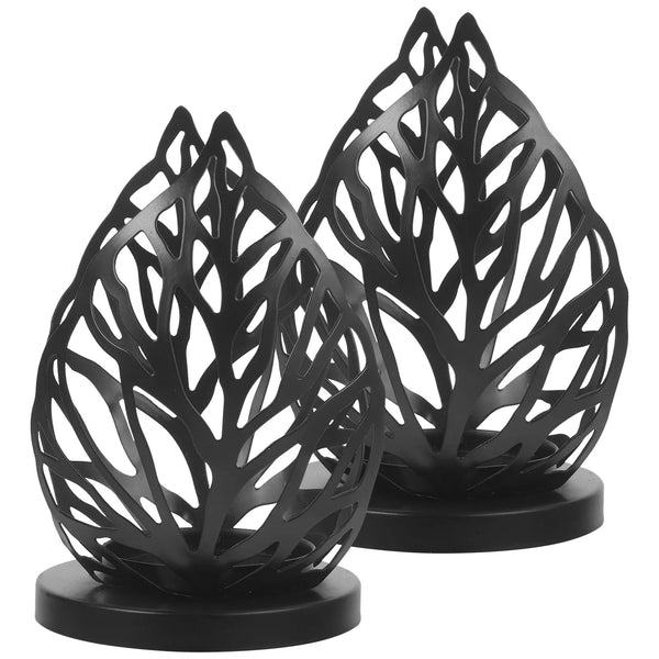 AuroraFlame Kerzenhalter Set (2 Stück) | Vintage-Design | Metall Schwarz & Gold | 13,5×8,5 cm