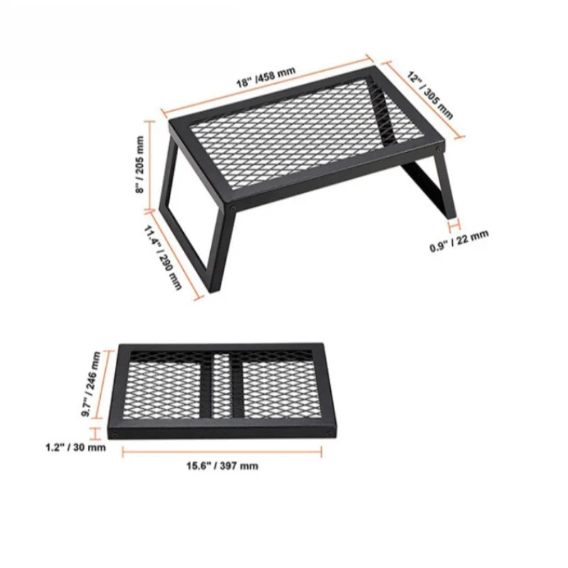 CampGrill Fold Faltbarer Grillrost | Tragbarer Edelstahl-Grillständer | Für BBQ, Camping & Outdoor | 32 × 21 × 16 cm