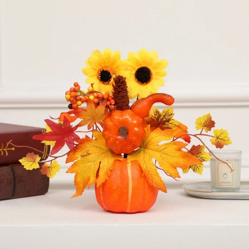 HerbstZauber | Dekokürbis mit Kunstblumen | 25–30 cm | Herbst- & Halloween-Deko