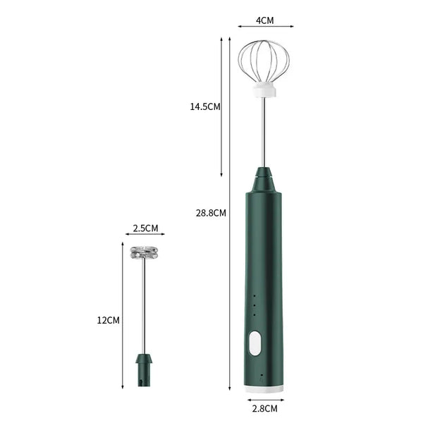 FROTHORIA Elektrischer Milchaufschäumer & Mixer | Wiederaufladbar | 3 Geschwindigkeiten | 2 Aufsätze