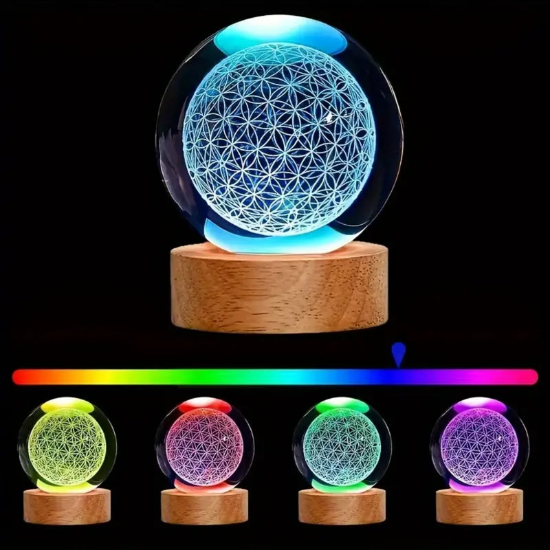 Vitraya Kristallkugel | 3D Blume des Lebens | Mit USB LED-Farbwechse