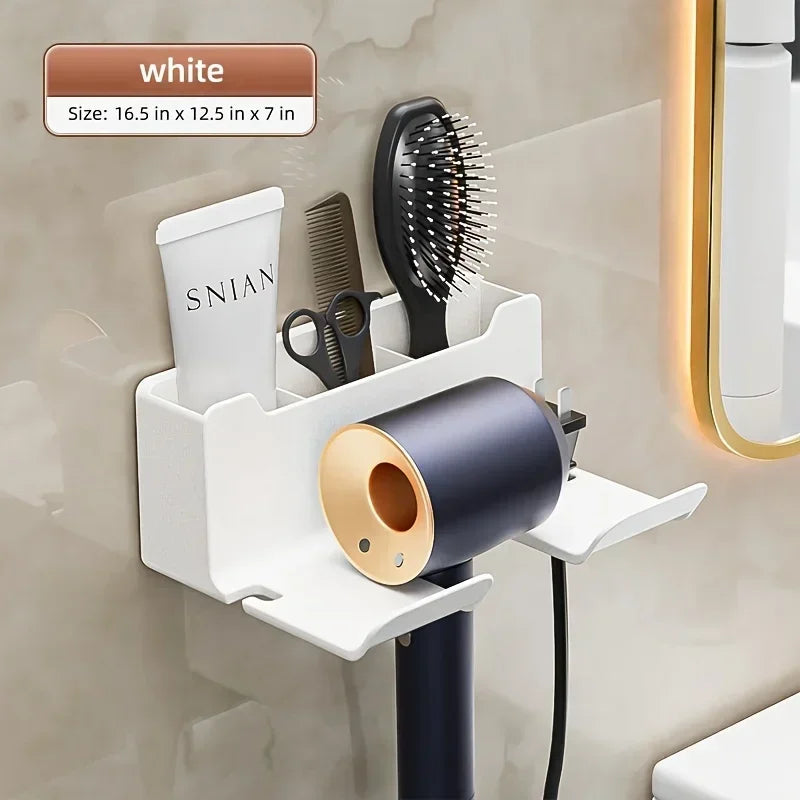 Föhnhalterung AirNest FlexMount | Wandregal für Badezimmer | Bohrfrei | 16 × 11 × 6,5 cm | Mit Kabelaufbewahrung & Fallschutz