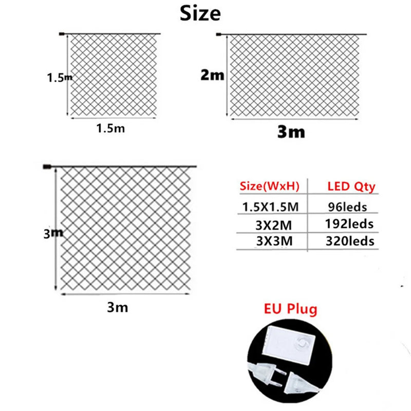 LED-Netz-Lichterkette Luminet | 96–320 LEDs | Warmweiß, Weiß & Bunt | 8 Leuchtmodi | 220V EU-Stecker | Für Weihnachten, Hochzeit & Garten