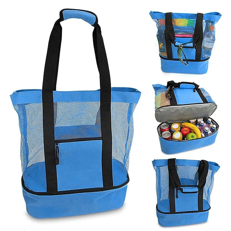 Strandtasche SANDORIA 2-in-1 | Mit Kühlfach & Netzaufbewahrung | Für Spielzeug, Muscheln & Snacks | Leicht & faltbar