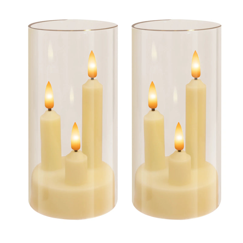 LumoAura LED Kerze mit 3 Dochten | Flackernde Flammenoptik im Glas | Batteriebetriebene, Flammenlose Kerze | Sicher & Realistisch | Warmweißes Licht