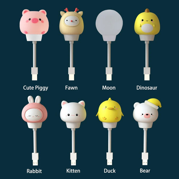 Lumiboo LED Nachtlicht für Kinder | USB oder Fernbedienung | 3 Helligkeitsstufen | Niedliches Tierdesign | 6,8 x 6 x 19 cm