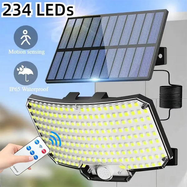 LumaXpert 234 | Solar Außenstrahler mit Bewegungsmelder | 3 Leuchtmodi & Fernbedienung | IP65 Wasserdicht