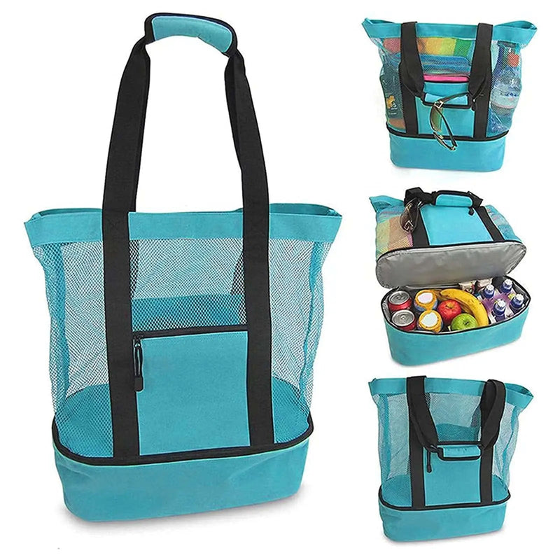 Strandtasche SANDORIA 2-in-1 | Mit Kühlfach & Netzaufbewahrung | Für Spielzeug, Muscheln & Snacks | Leicht & faltbar