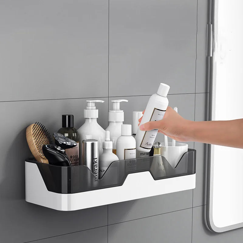 Novira Wandregal Bad & Küche | Starker Saugnapf | Wasserdicht & Werkzeugfrei | Grau,Braun