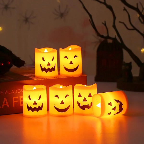 SpukLicht | LED-Teelichter im Geisterdesign | 6er-Set | Flackerndes Gelblicht | Halloween-Deko