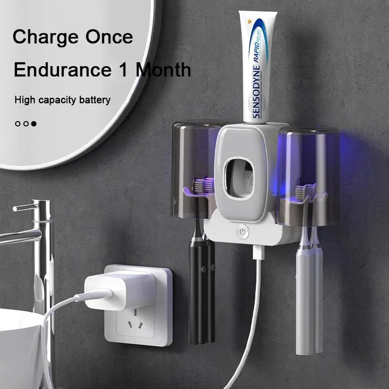 UV Zahnbürstenhalter PureBrush UV | Sterilisation mit UV-Licht | Automatischer Zahnpastaspender | Wandmontage ohne Bohren