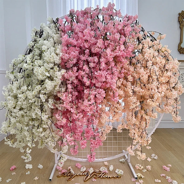 Blütenheim | Kirschblüten-Zweig | Hängend | Realistische Seidenoptik | Weiß · Rosa · Champagner