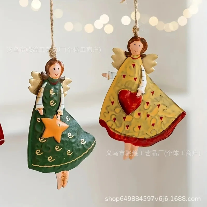 AngelWood Classics | 4er-Set Vintage Weihnachtsengel | Flache Holzanhänger | Deko für Christbaum & Zuhause | Festlicher Baumschmuck 2025/2026