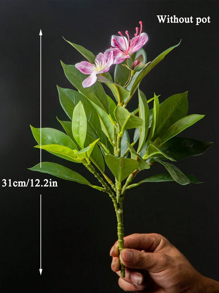 TropiLeaf Azalea Künstlicher Azaleen- & Gummibaumzweig | 21–40 cm | Tropische Blätter & Blüten | Deko für Haus, Büro & Garten