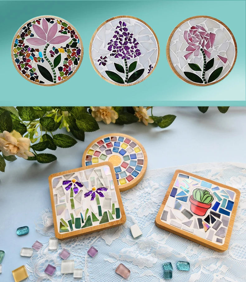 Bambus Mosaik-Untersetzer MosaicJoy | Herz & Quadrat | DIY-Bastelset für Kinder & Erwachsene