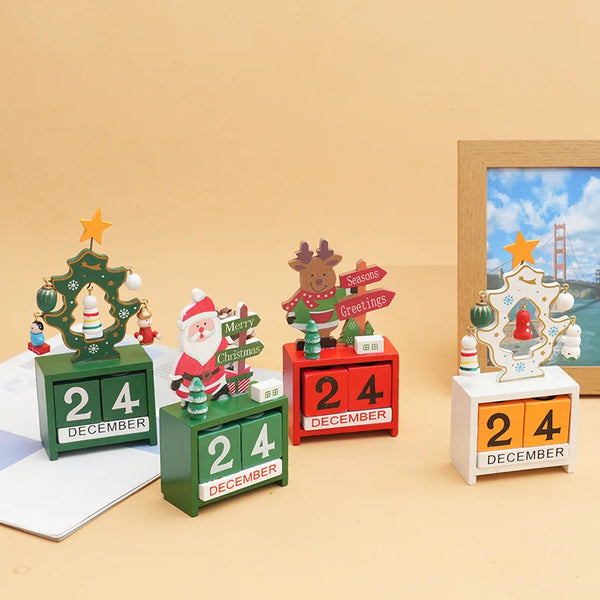 Weihnachts-Countdown-Kalender aus Holz | Santa, Elch & Schneemann | Handgefertigte Tischdekoration | Limitierte Winteredition