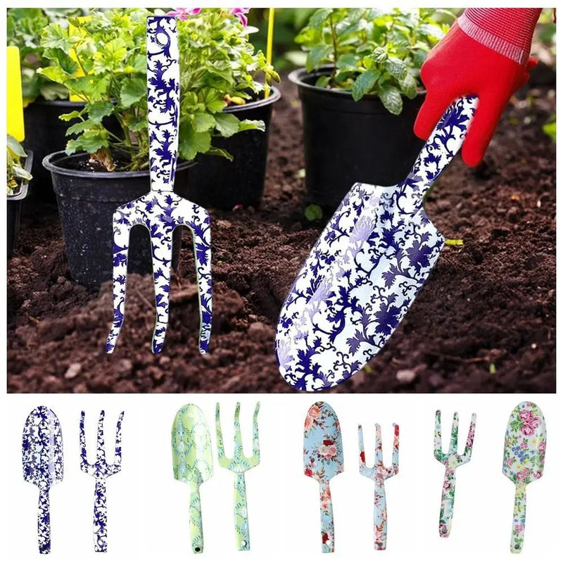 Florivita GardenSet Gartenwerkzeug-Set aus Edelstahl | 2-teilig: Handschaufel & Blumengabel | 26–29,5 cm | Floraldesign in 6 Farben