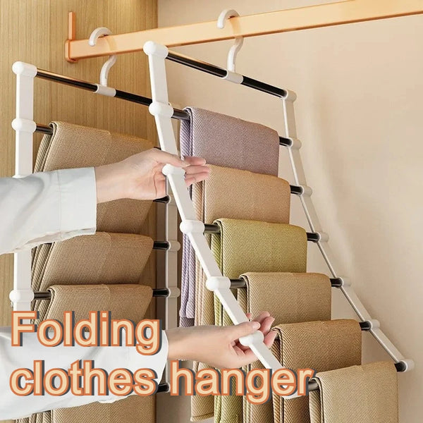 SteelSpace Hosenbügel Edelstahl | 5/7 Ebenen | Faltbar & Platzsparend | Kleiderschrank-Organizer