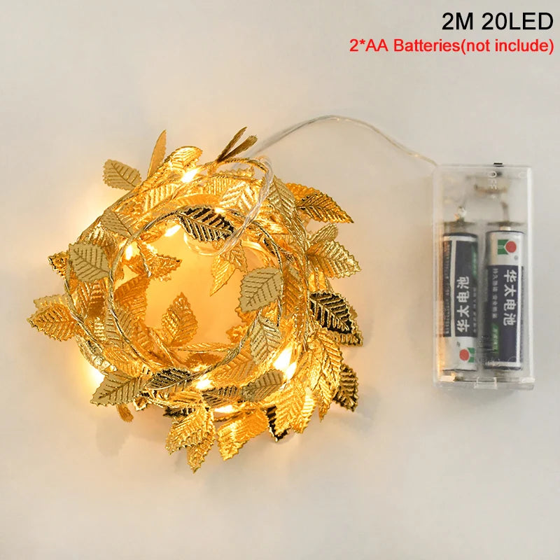 Aurellia | LED Lichterkette 2 m | 20 LEDs Goldene Blätter | Warmweißes Licht | Deko-Girlande für Hochzeit, Party & Zuhause