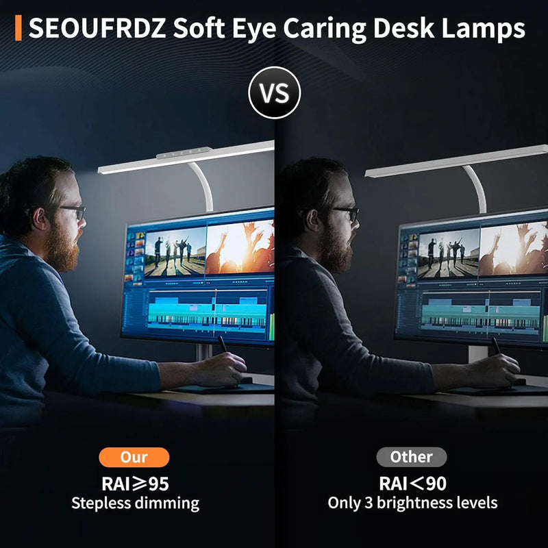 Lumavue LED Schreibtischlampe mit Klemme | Extra Breite Ausleuchtung | Stufenlos Dimmbar & Farbtemperatur einstellbar | Für Home Office & Bildschirmarbeitsplatz