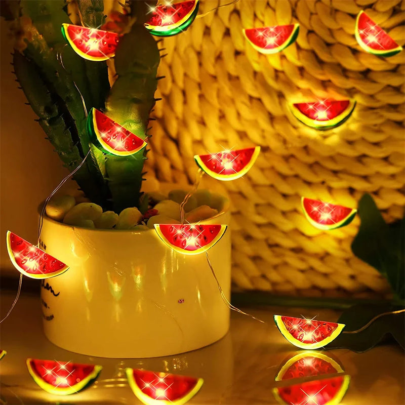 MelonGlow Wassermelonen Lichterkette | 20 LEDs | Batteriebetrieben & Bunt | 2 Meter | Sommer-Deko für Garten & Party