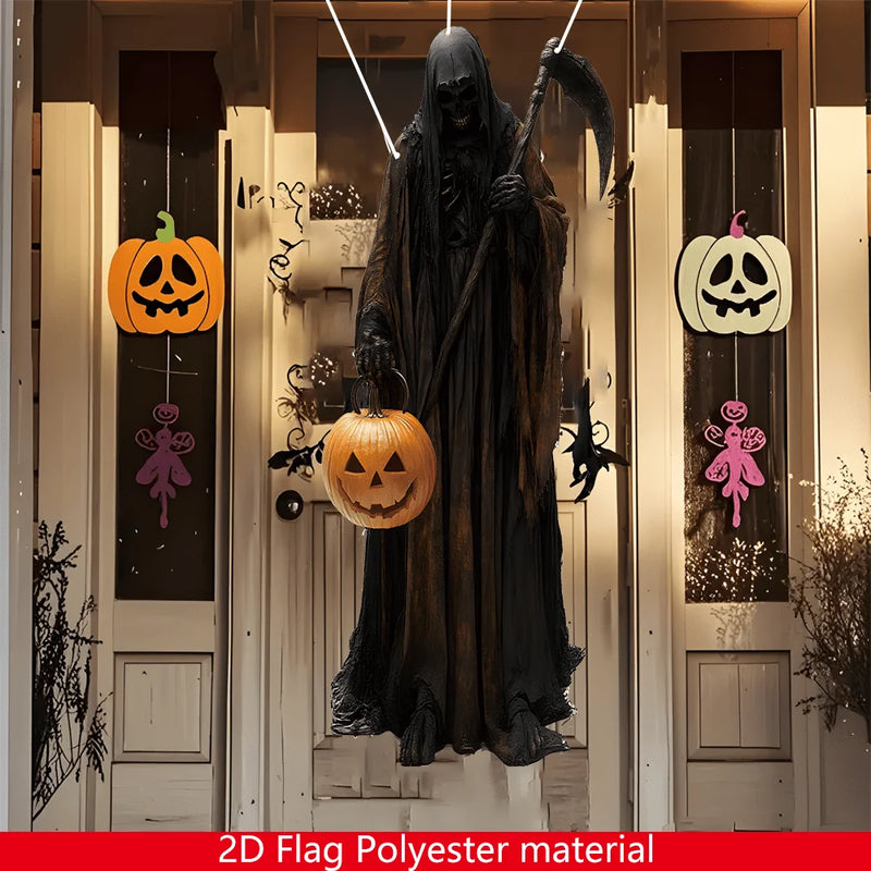 ShadowPumpkin Halloween Hängedeko | Böser Kürbismann | 2D Hintergrundstoff | Für Innen & Außen