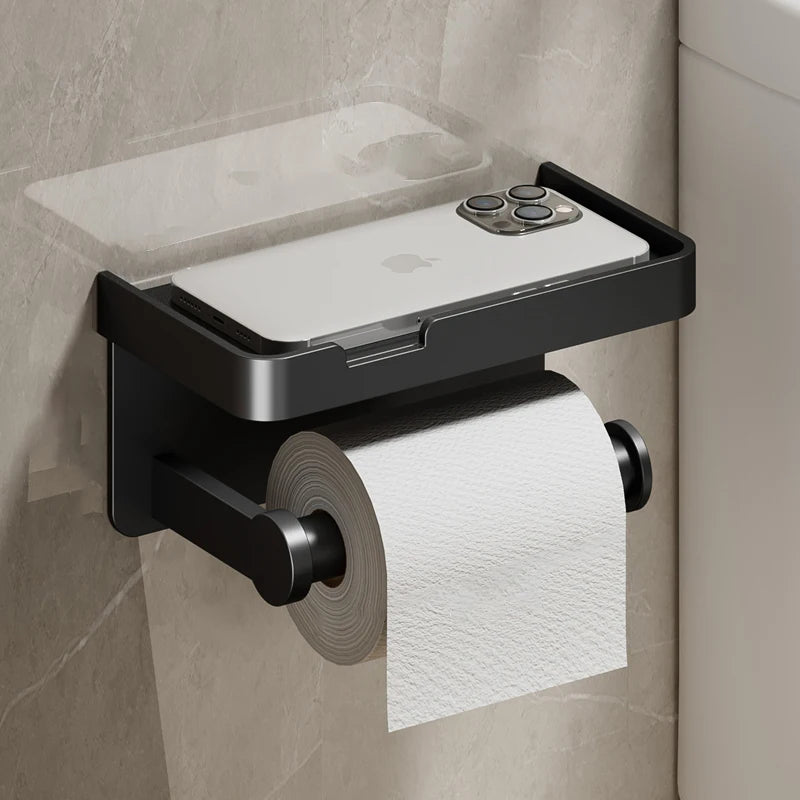 Toilettenpapierhalter Wandmontage | Aluminiumlegierung | Ohne Bohren | Grau/Schwarz/Weiß