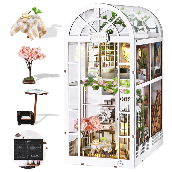 SoleCaffè DIY Book Nook | Miniatur-Kaffehaus 3D Holzbausatz | Mit LED-Beleuchtung | Kreatives Bücherregal-Diorama & Geschenkidee