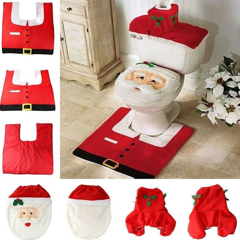 Noeliva | Weihnachts-Toilettenbezug Set | 3-teilig mit Santa Claus Design | Lustige WC-Deko mit Fußmatte & Spülkastenbezug | Weihnachtsdeko 2024