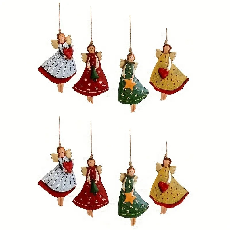 AngelWood Classics | 4er-Set Vintage Weihnachtsengel | Flache Holzanhänger | Deko für Christbaum & Zuhause | Festlicher Baumschmuck 2025/2026
