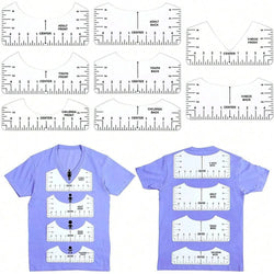 Textilova T-Shirt Ausrichtungslineale im Set | 4/8 Stück | Flexibles PVC-Maßwerkzeug für Textildruck & Näharbeiten | Für Erwachsene & Kindergrößen