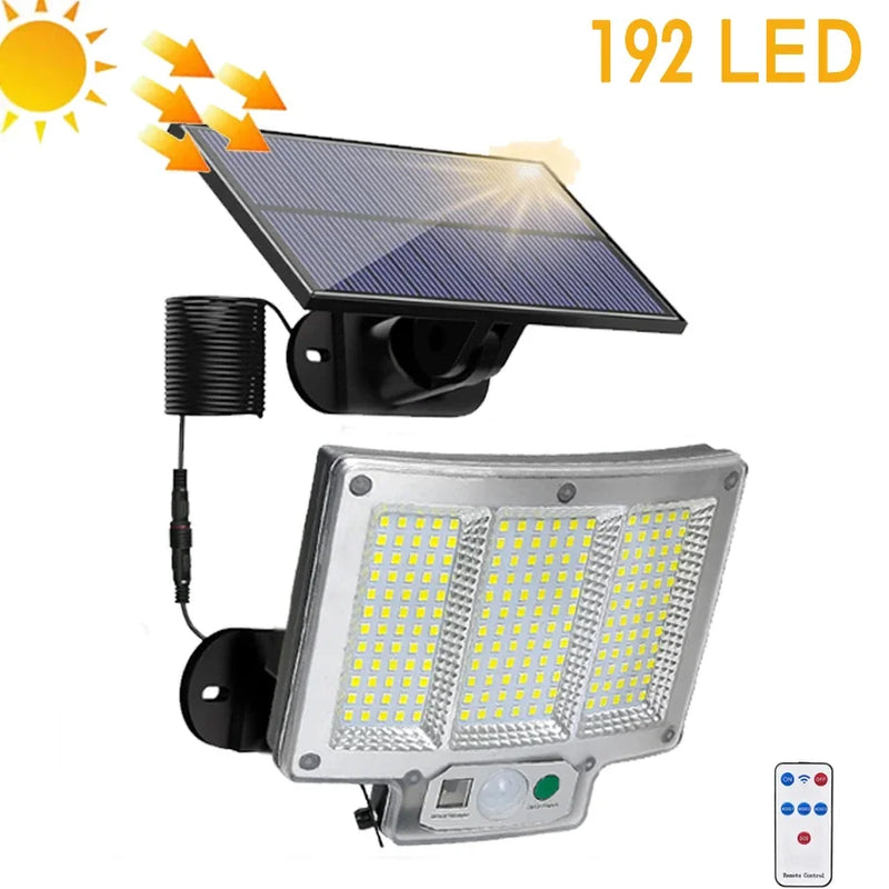 Solvalux Solar Wandleuchte mit Bewegungsmelder | 192 LEDs | Abnehmbares Solarpanel mit 5 m Kabel | 4 Modi & Fernbedienung | IP65 Wasserdicht