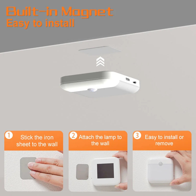 LED-Bewegungssensor-Lampe LumoSquare | USB-C Wiederaufladbar | Warm- & Kaltweiß | Magnetische Nachtlampe für Schlafzimmer, Küche & Flur