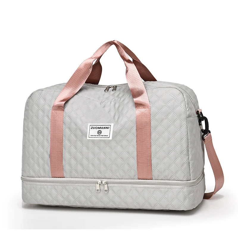 Raumio TravelFlex Leichte Reisetasche mit Rautenmuster | Große Sport- & Wochenendtasche mit Schuhfach & Nassfach | Handgepäcktauglich & faltbar