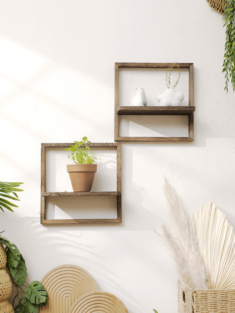 Rustora Wandregal | Schweberegal Massivholz | Rustikaler Boho-Stil | Platzsparende Wanddeko